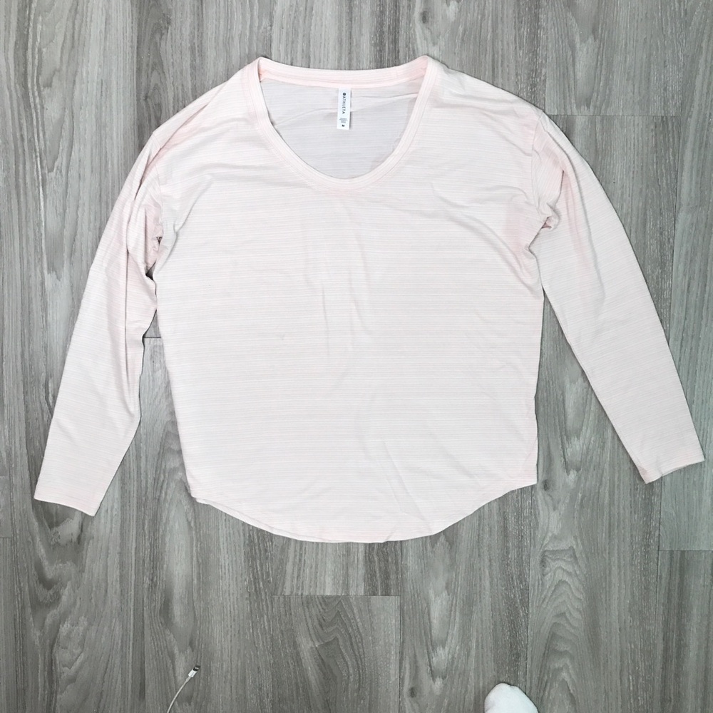 ATHLETA T SHIRT PINK STRIPE LONG SLEEVE PULLOVER WOMENS MEDIUM